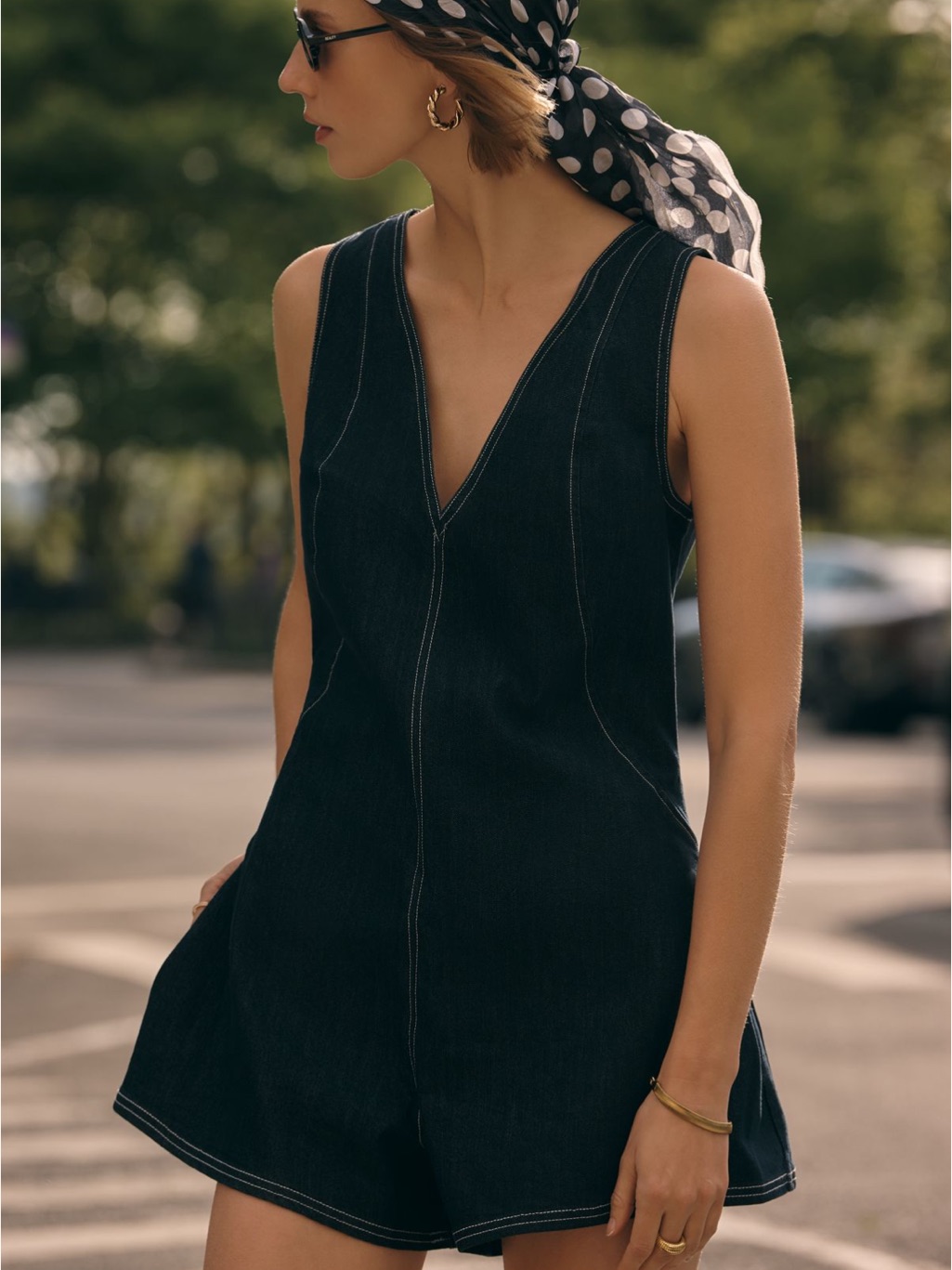 Maeve Sleeveless V-Neck Denim Romper - Medium